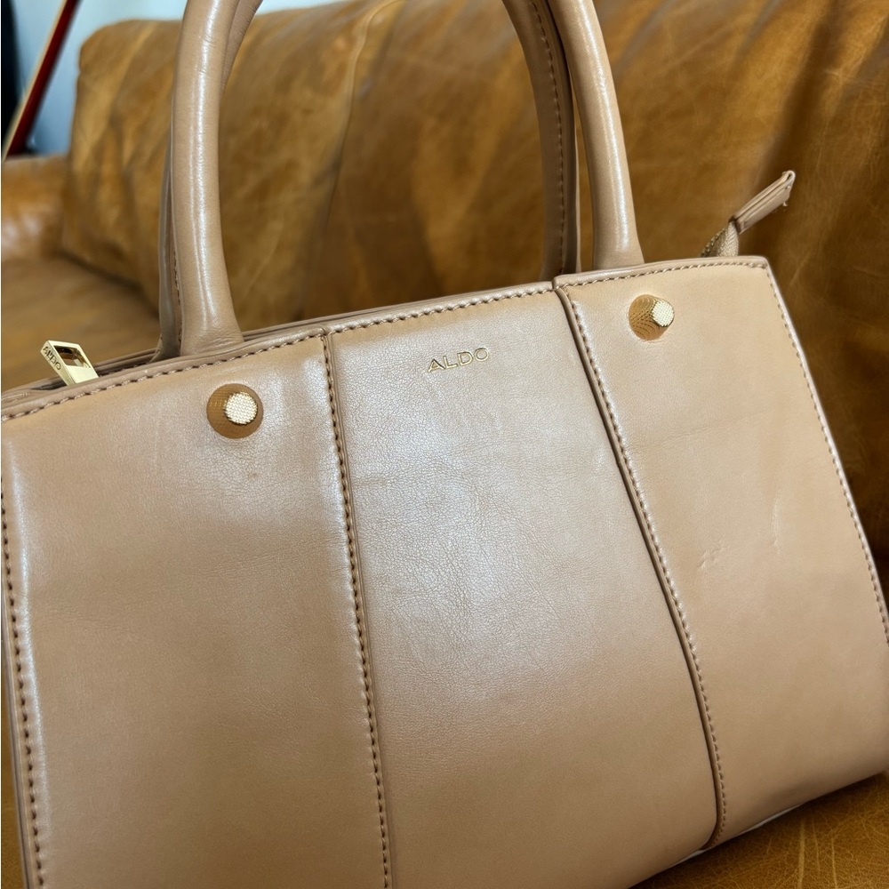 ALDO Camel Tan Leather Structured Satchel - Picture 11 of 16